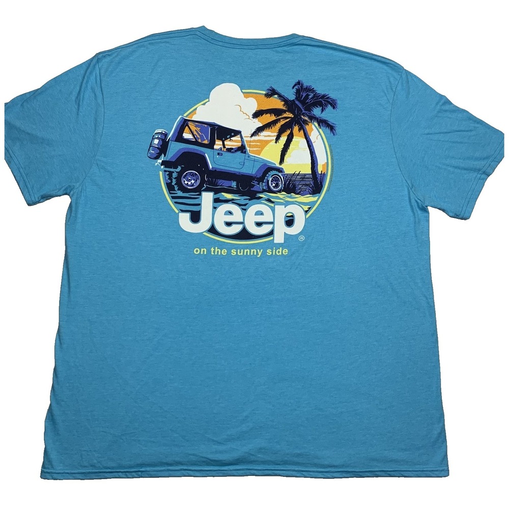 Jeep Shirt Mens XXL Turquoise Blue Graphic T-Shirt On The Sunny Side 2XL
